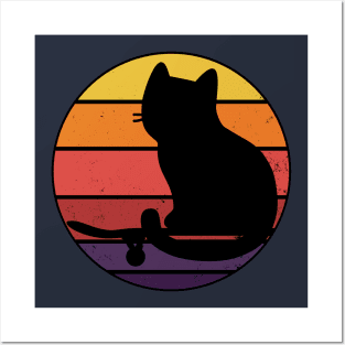 Cat Skateboarding Vintage Sun Posters and Art